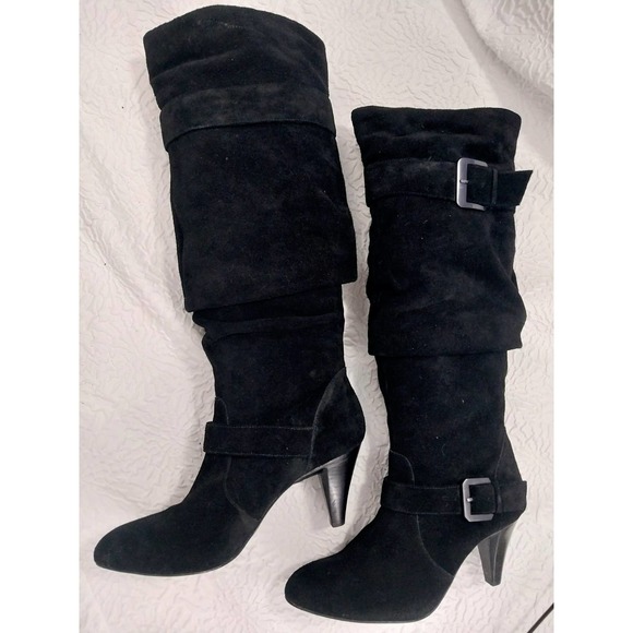 GIANI BINI! RICH BLACK SUEDE LEATHER SCRUNCHY BOOTS! SZ 7M - Picture 5 of 12